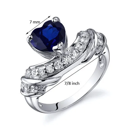 Blue Sapphire Heart Shape Sterling Silver Ring Size 8