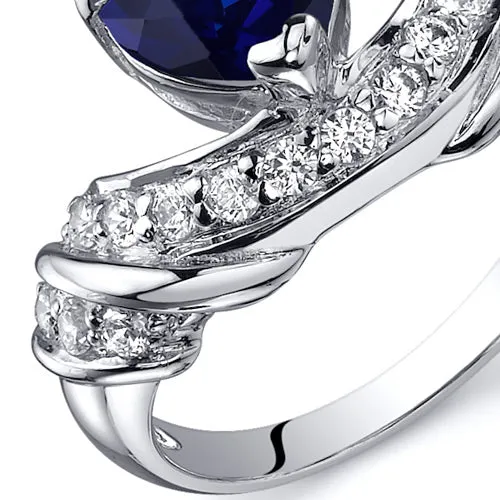 Blue Sapphire Heart Shape Sterling Silver Ring Size 8