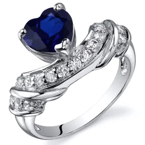 Blue Sapphire Heart Shape Sterling Silver Ring Size 8