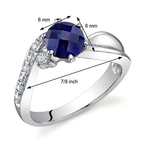 Blue Sapphire Round Cut Sterling Silver Ring Size 9