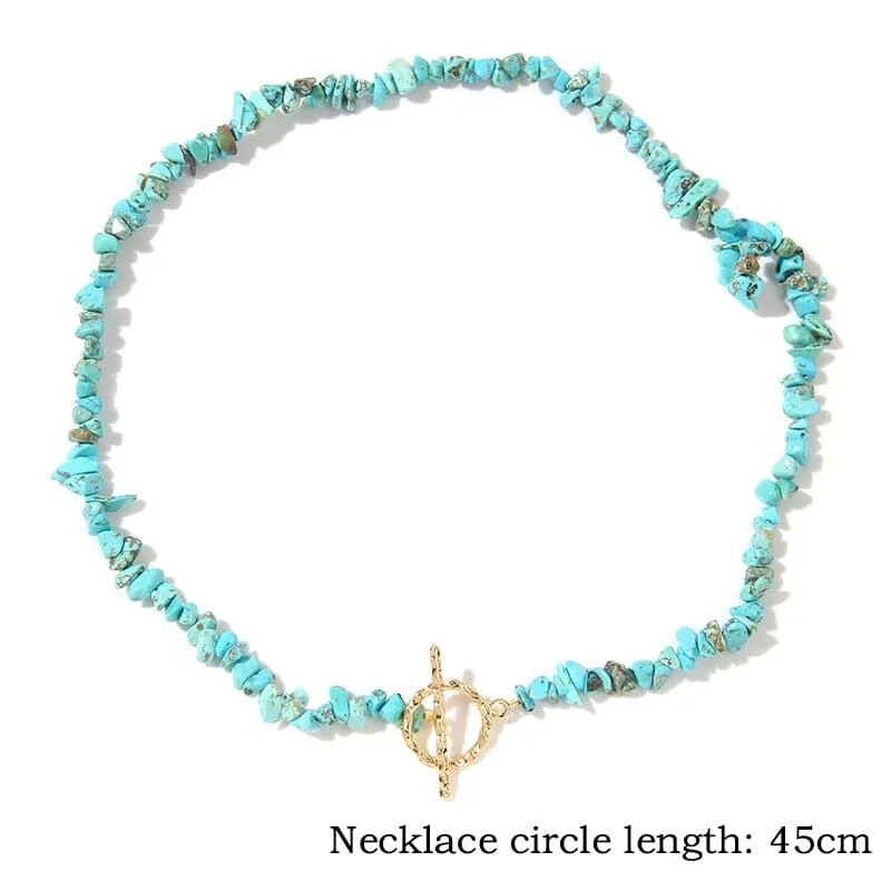 Bohemia Blue Aquamarine Chips Beaded Necklace