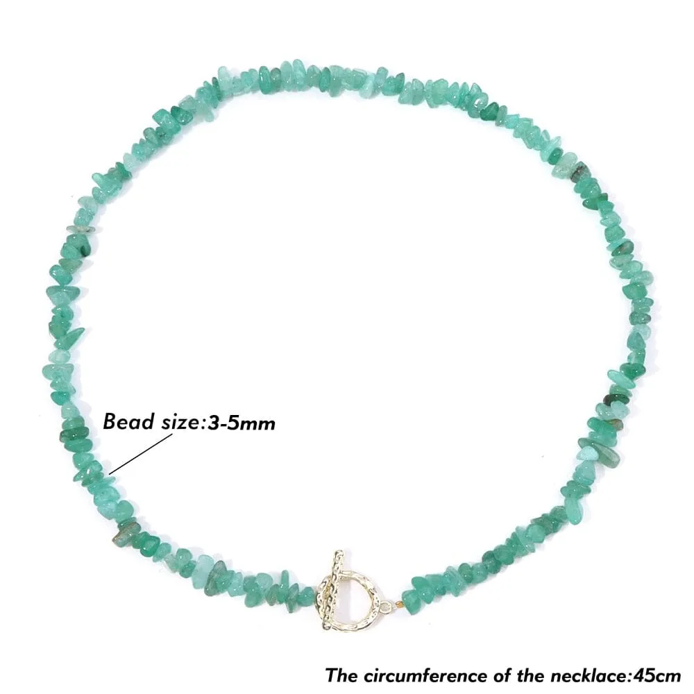 Bohemia Blue Aquamarine Chips Beaded Necklace