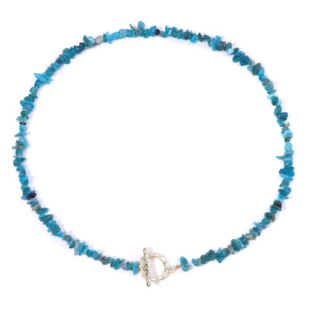 Bohemia Blue Aquamarine Chips Beaded Necklace