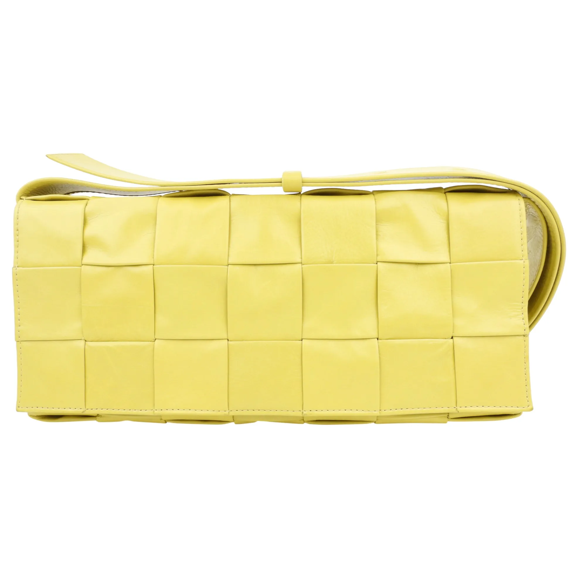 Bottega Veneta Yellow Shiny Leather Intrecciato Crossbody Shoulder Bag