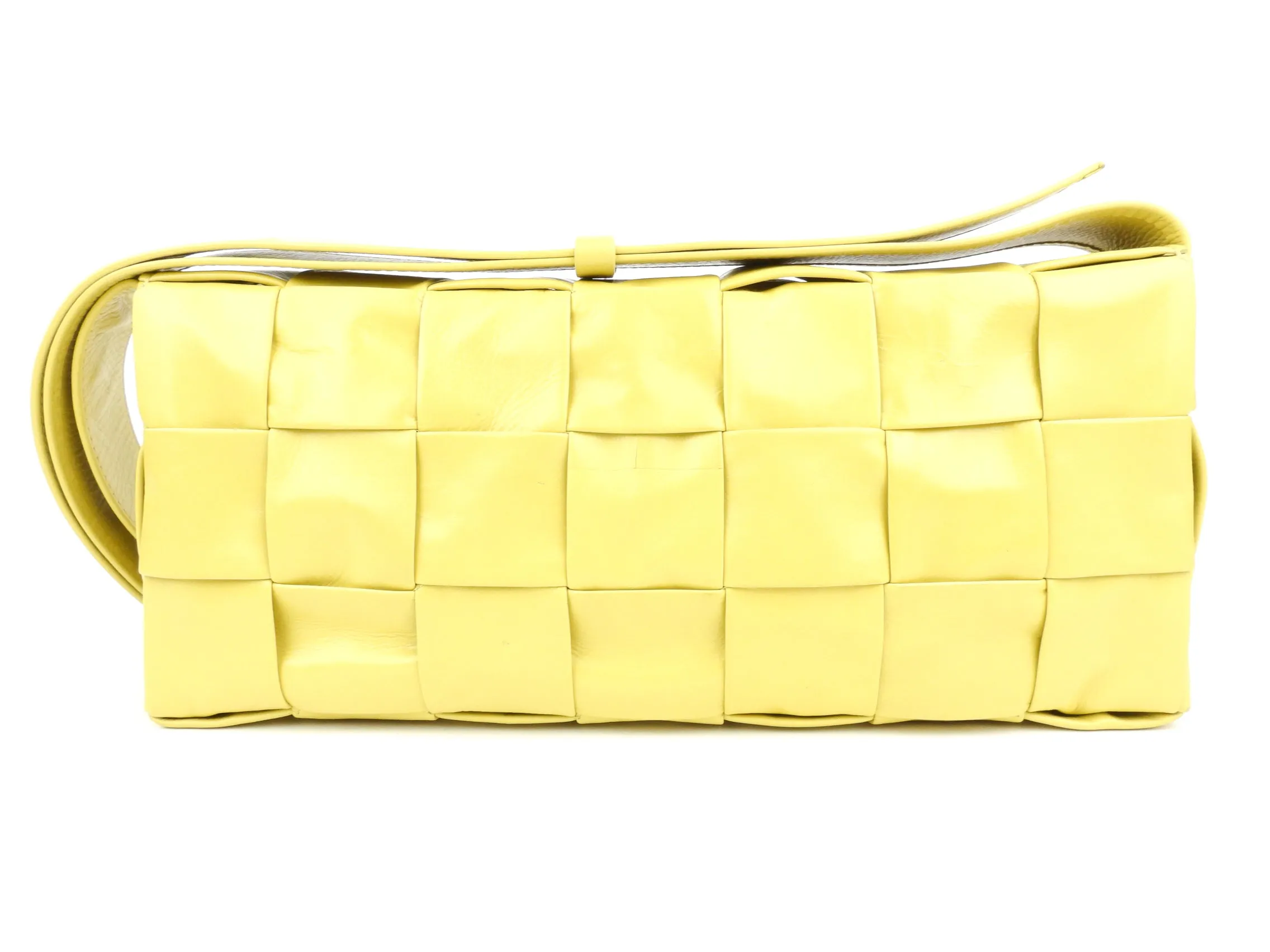 Bottega Veneta Yellow Shiny Leather Intrecciato Crossbody Shoulder Bag