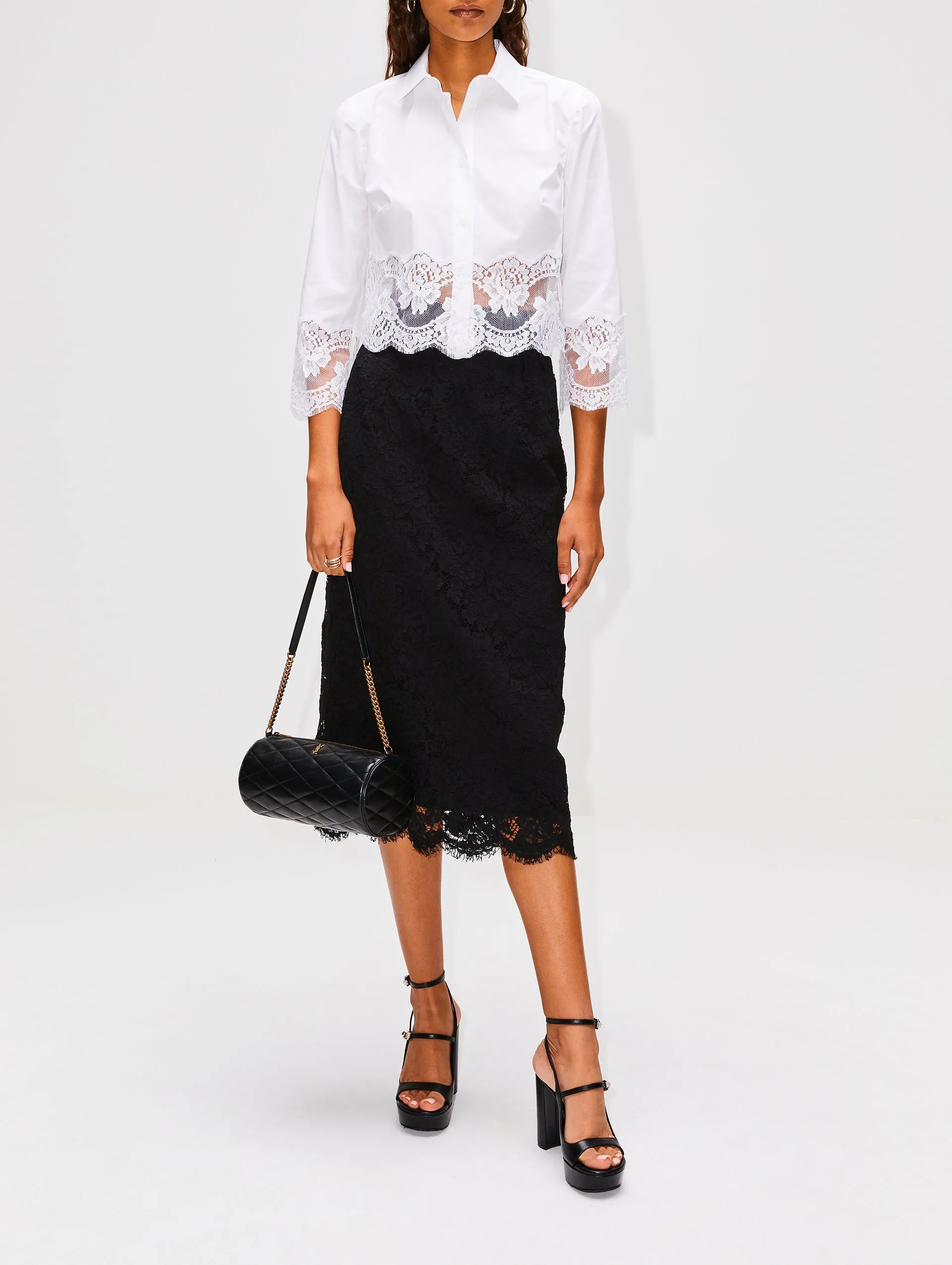 Branded Stretch Lace Midi Skirt