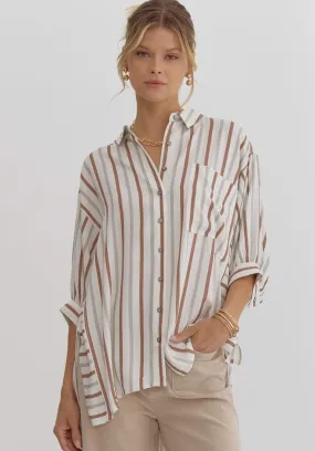 Brown and Grey Striped Top