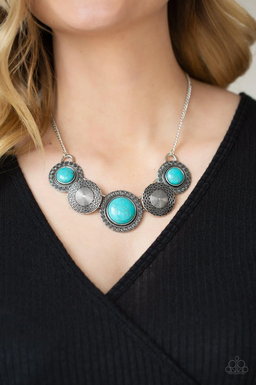 Canyon Cottage Turquoise Blue Stone and Silver Necklace - Paparazzi Accessories