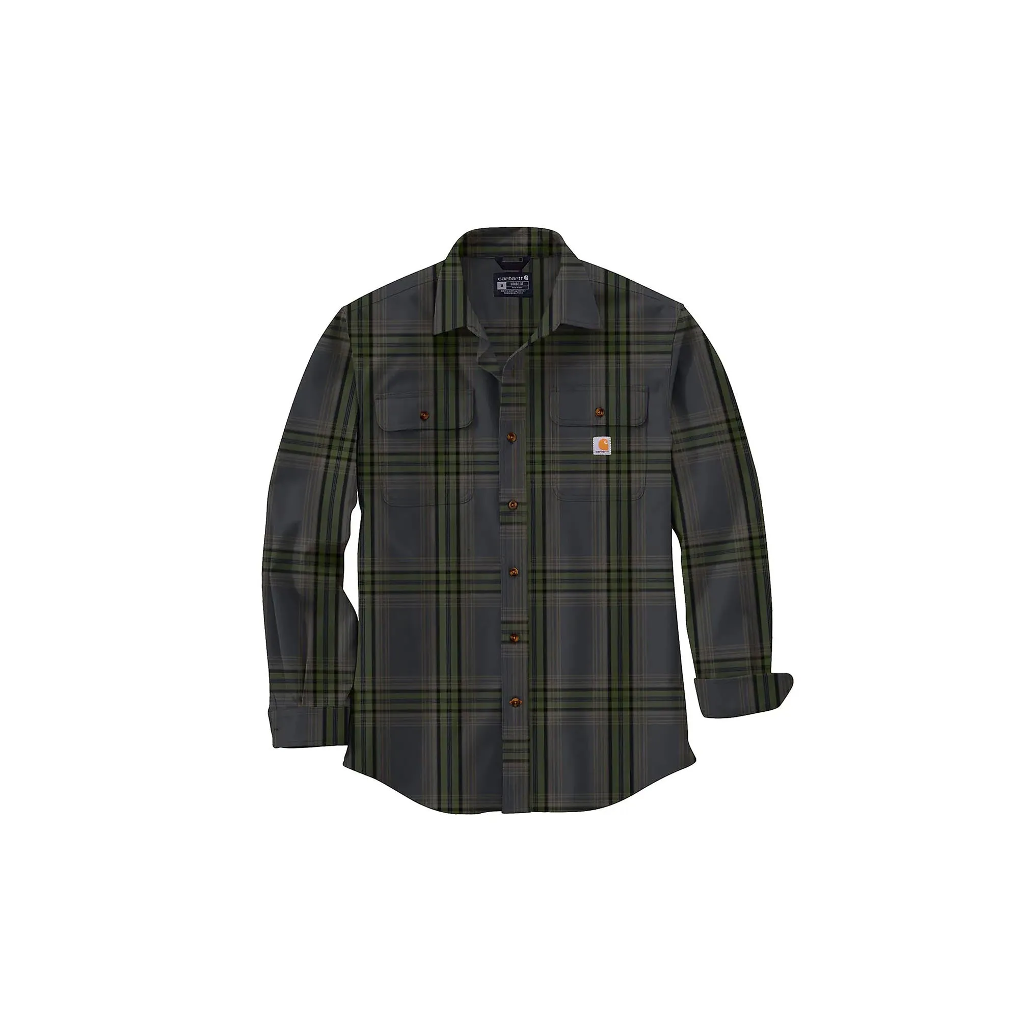 Carhartt Loose Fit Heavyweight Flannel Long Sleeve Plaid Shirt Shadow Black