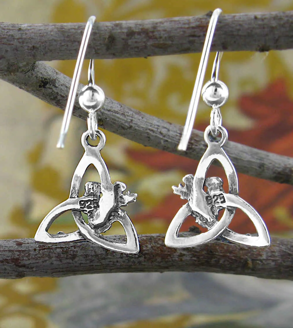 Celtic Triquetra Thistle Flower Drop Earrings