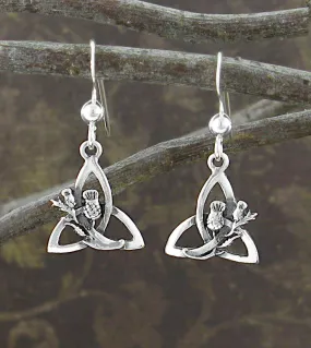 Celtic Triquetra Thistle Flower Drop Earrings