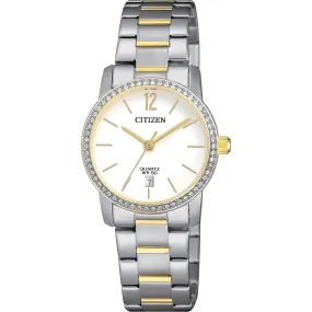 Citizen Quartz Womens Watch - Stainless % Gold-Tone - Crystals - Date - Bracelet