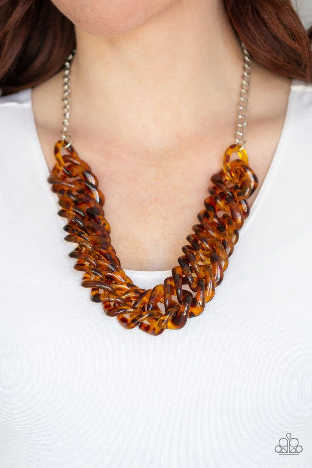 Comin' In HAUTE Brown Tortoise Shell Acrylic Necklace - Paparazzi Accessories