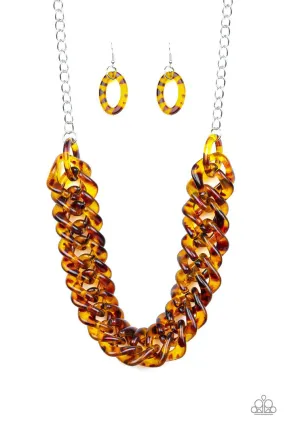 Comin' In HAUTE Brown Tortoise Shell Acrylic Necklace - Paparazzi Accessories