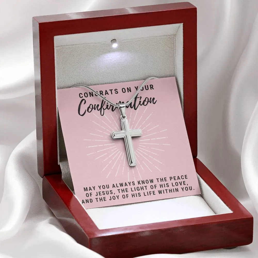 Confirmation Gift for Her, May You Always Know the Peace of Jesus Stainless Steel Cross Necklace