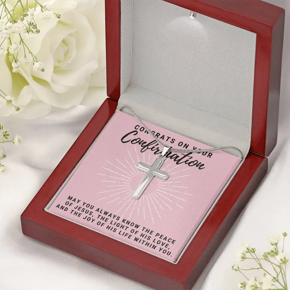 Confirmation Gift for Her, May You Always Know the Peace of Jesus Stainless Steel Cross Necklace