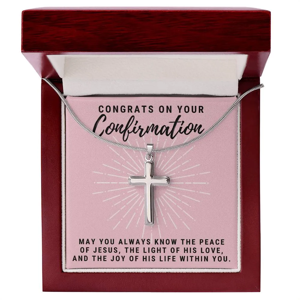 Confirmation Gift for Her, May You Always Know the Peace of Jesus Stainless Steel Cross Necklace