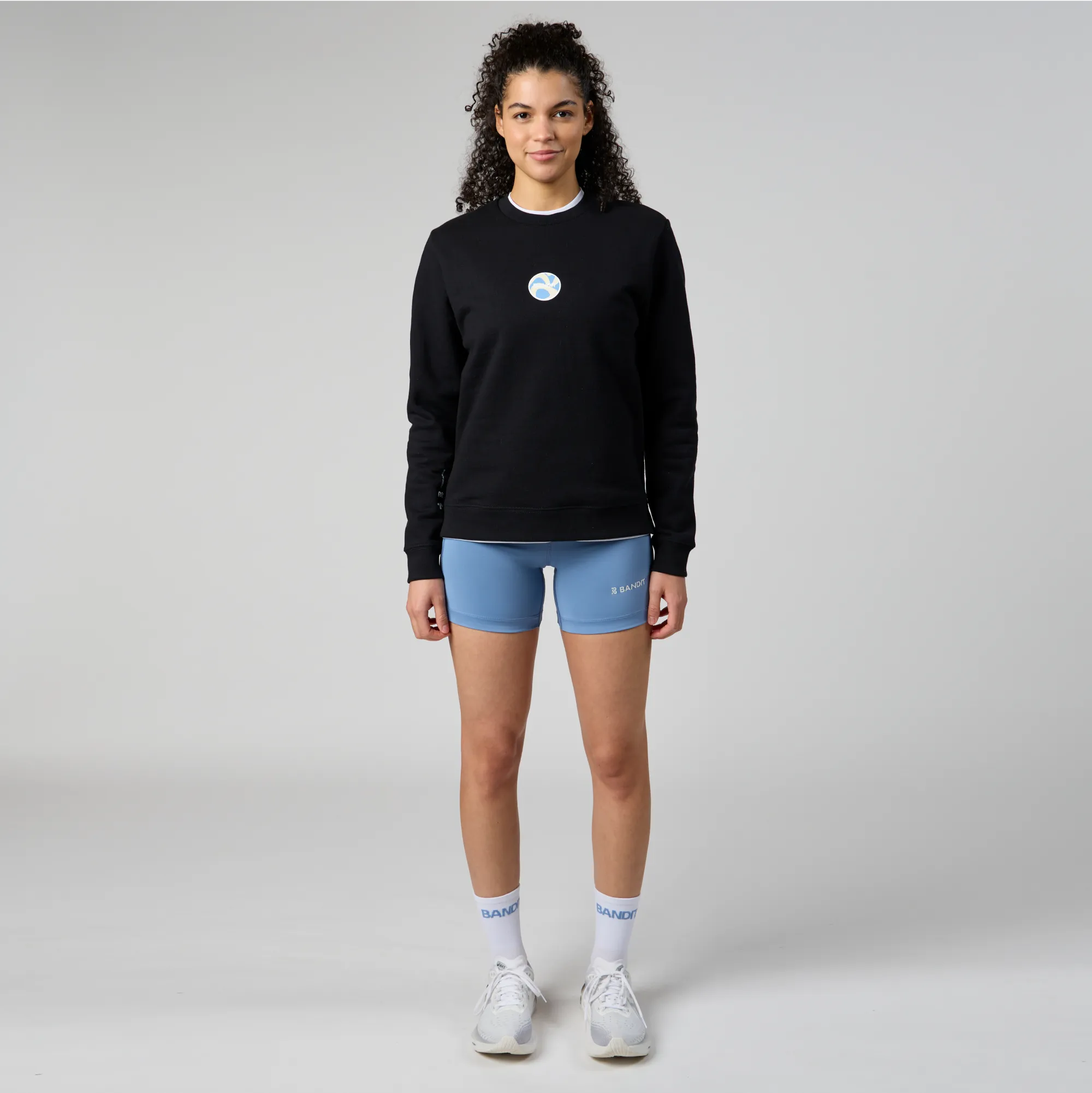 Cotton Fleece Mirrored Runner Crewneck - Black