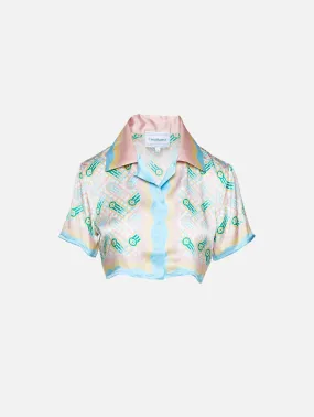 Cuban Collar Cropped Silk Shirt