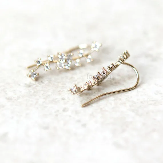 Curved Line CZ Ear Climber Earrings