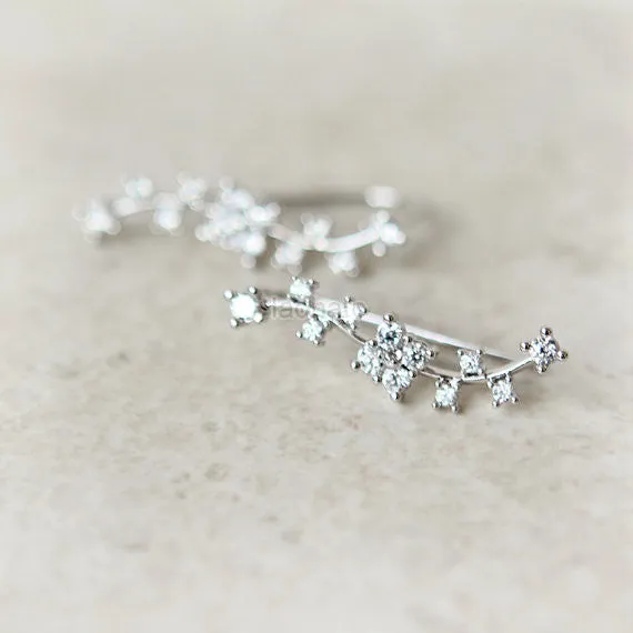 Curved Line CZ Ear Climber Earrings