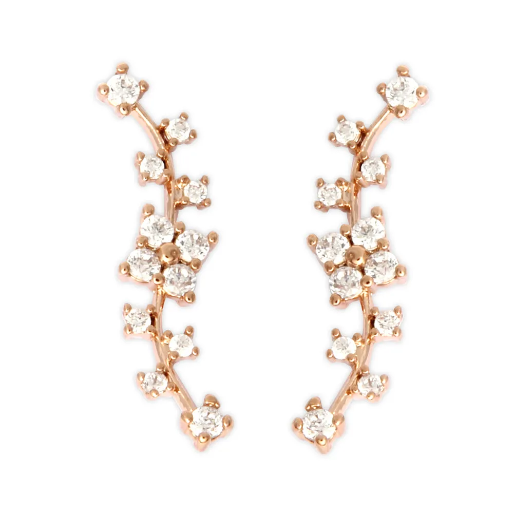 Curved Line CZ Ear Climber Earrings