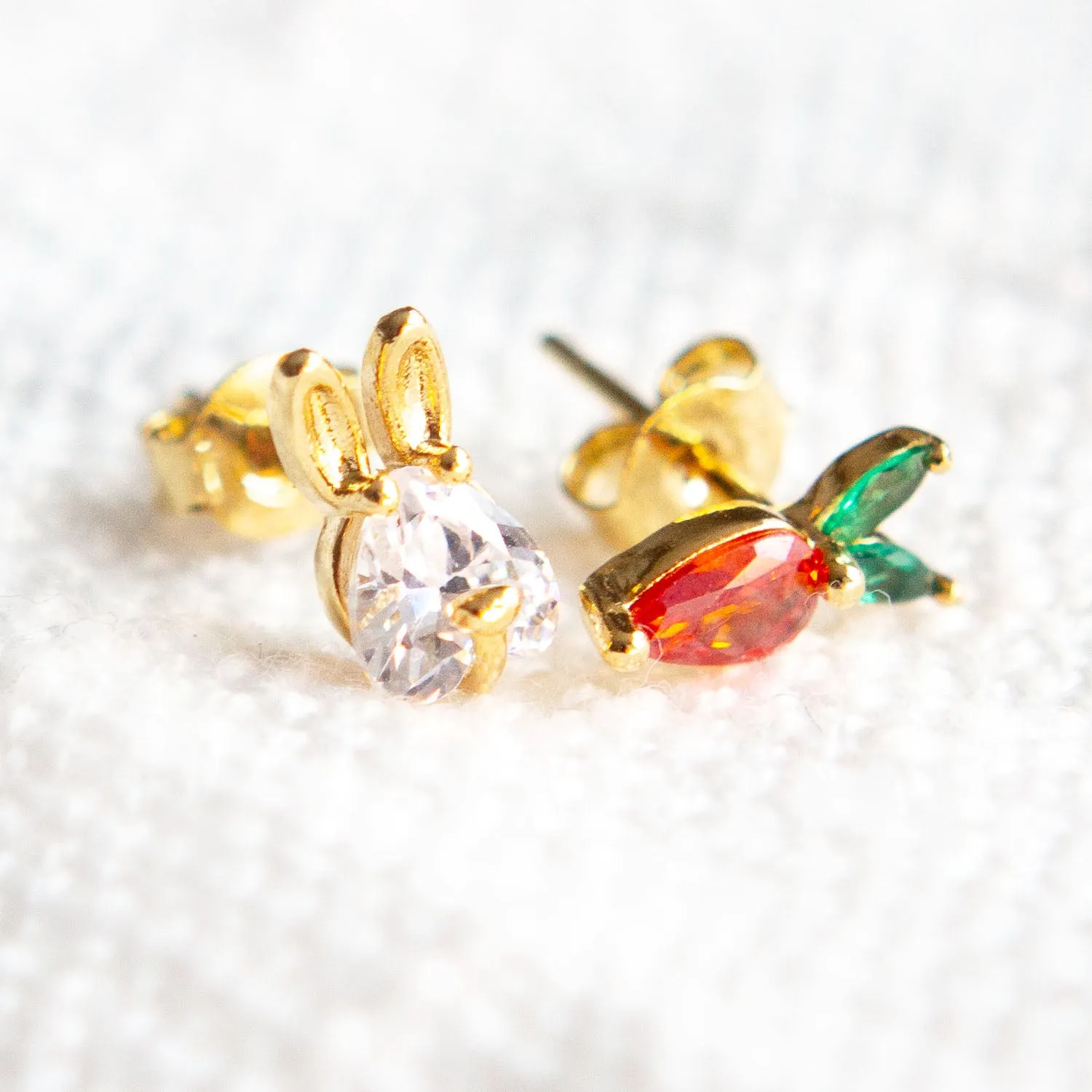 CZ Rabbit and Carrot Earrings