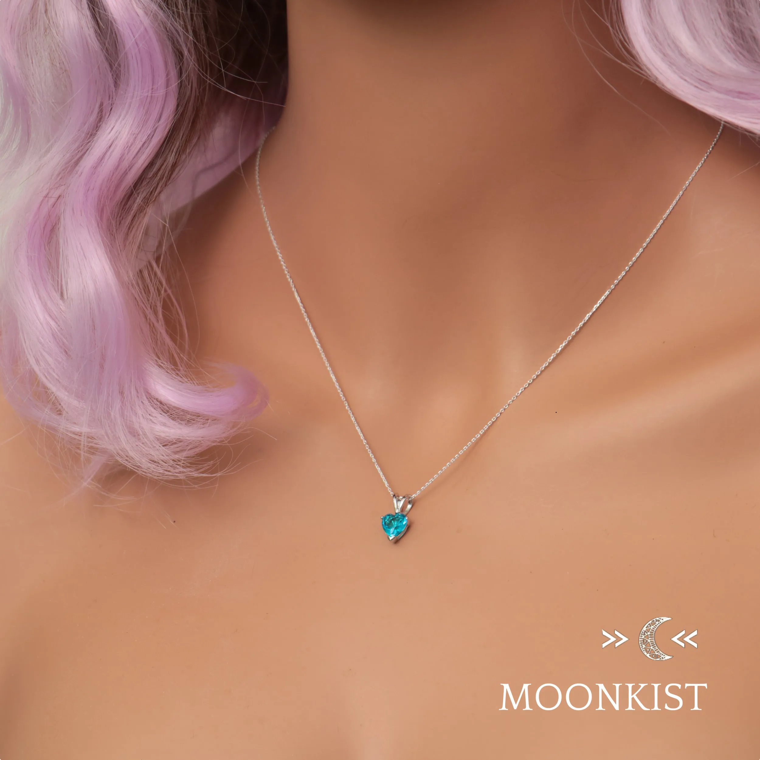 Dainty Blue Topaz CZ Heart Necklace | Moonkist Designs