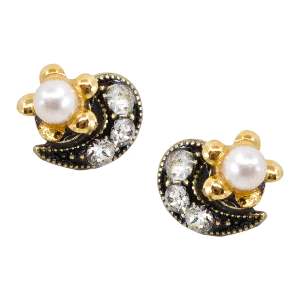 Delightful Crystal and Pearl Post Earrings by Eric et Lydie