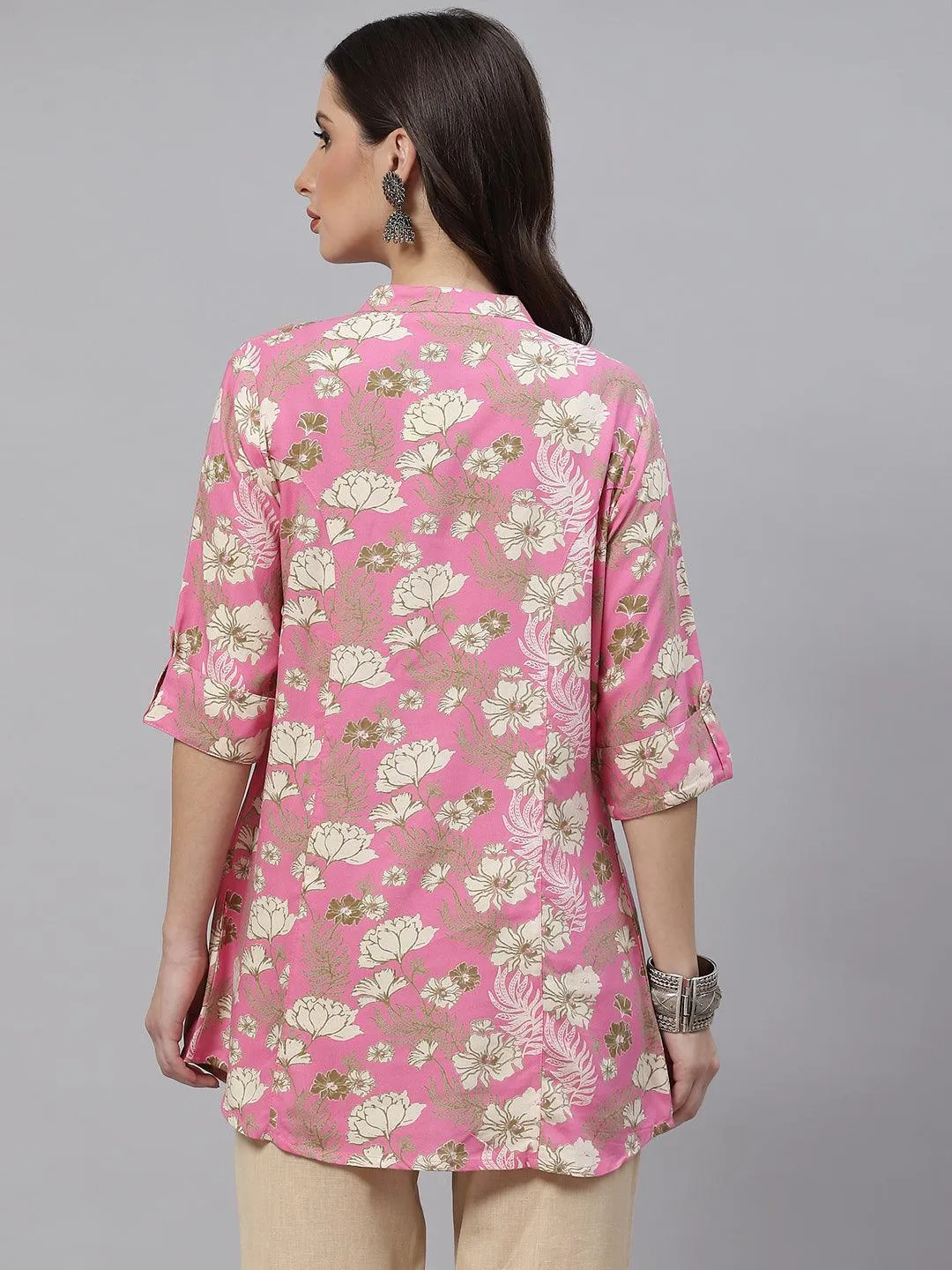 Divena Light Pink Floral Rayon A-line Top