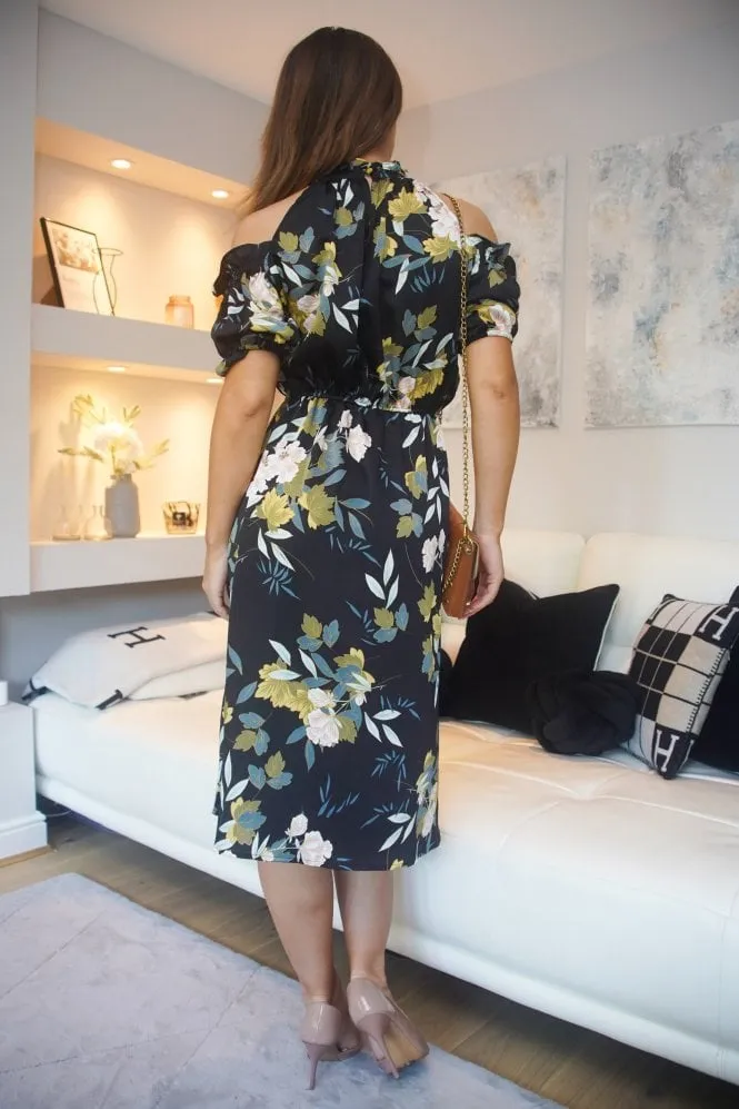 Double Second Printed Cold Shoulder Floral Dress