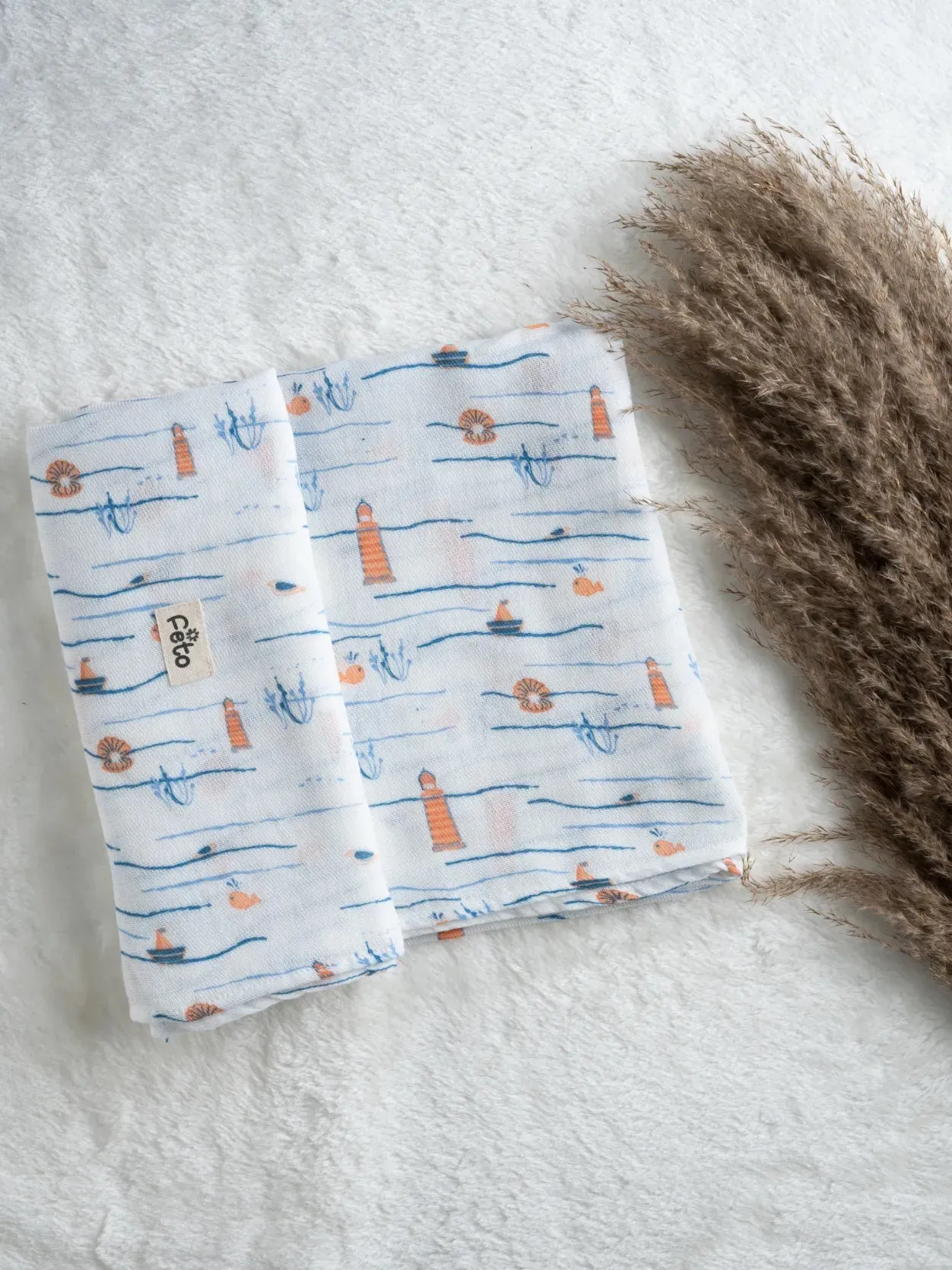 FETO COTTON MUSLIN SWADLE WRAP - BLUE SEA