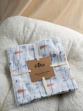 FETO COTTON MUSLIN SWADLE WRAP - BLUE SEA