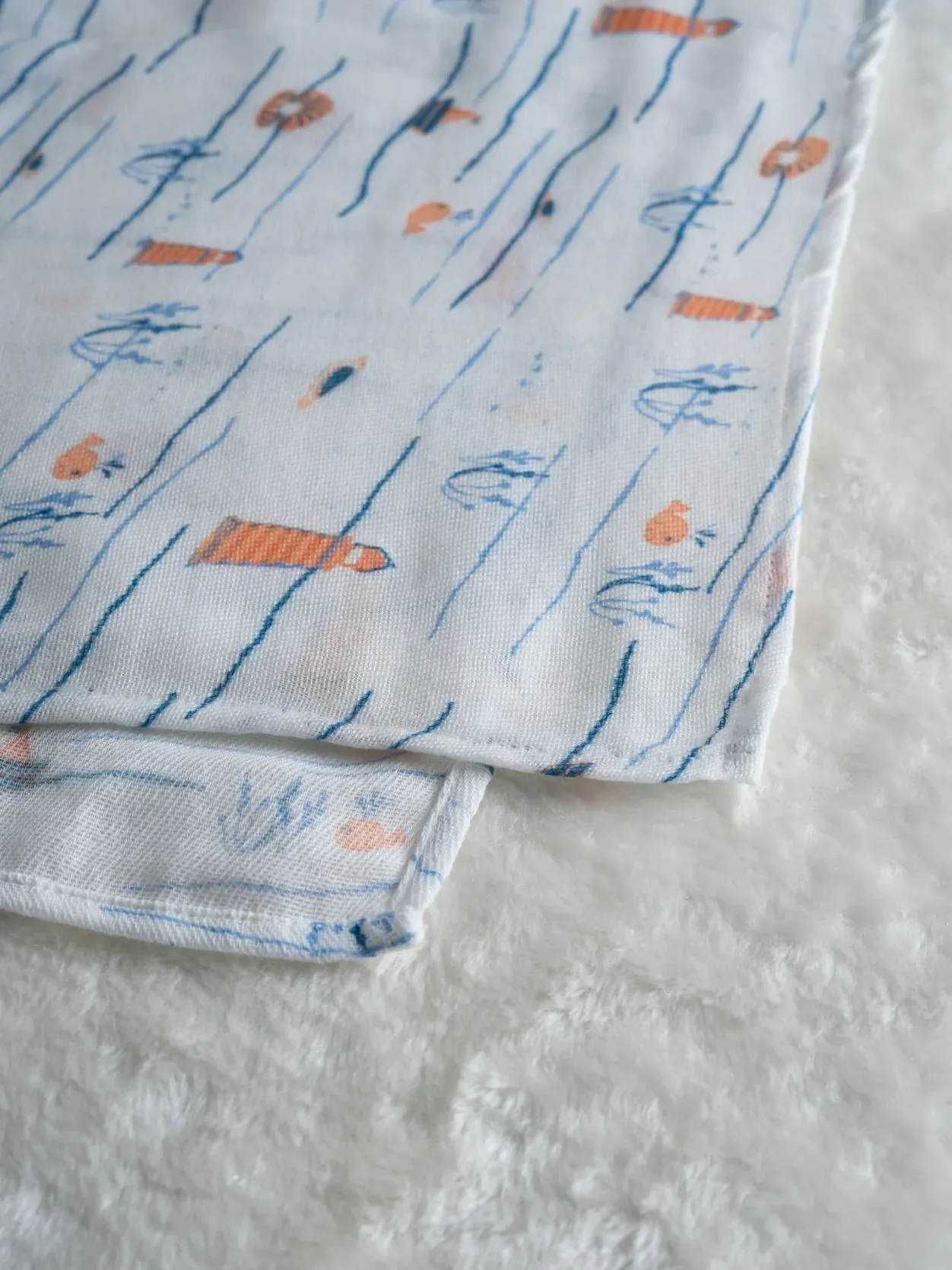 FETO COTTON MUSLIN SWADLE WRAP - BLUE SEA