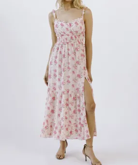 Floral Print Sleeveless Dress with Slit - Pink Floral