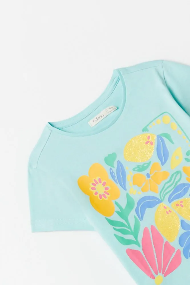 Floral Print T-Shirt - Blue