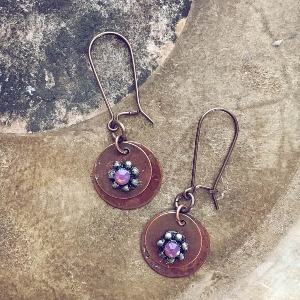 floret // flame kissed copper and swarovski beaded flower earrings