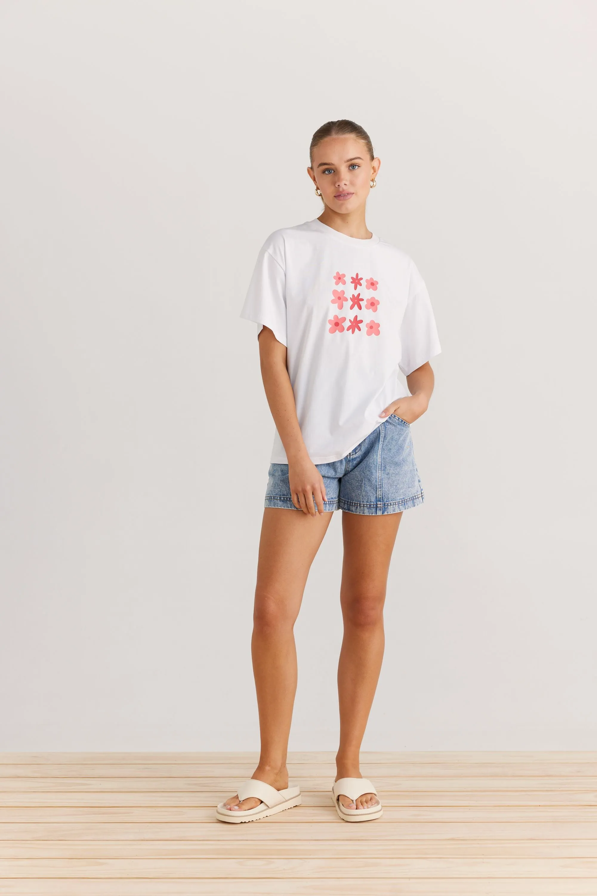 Flower Garden Boxy Tee (White)