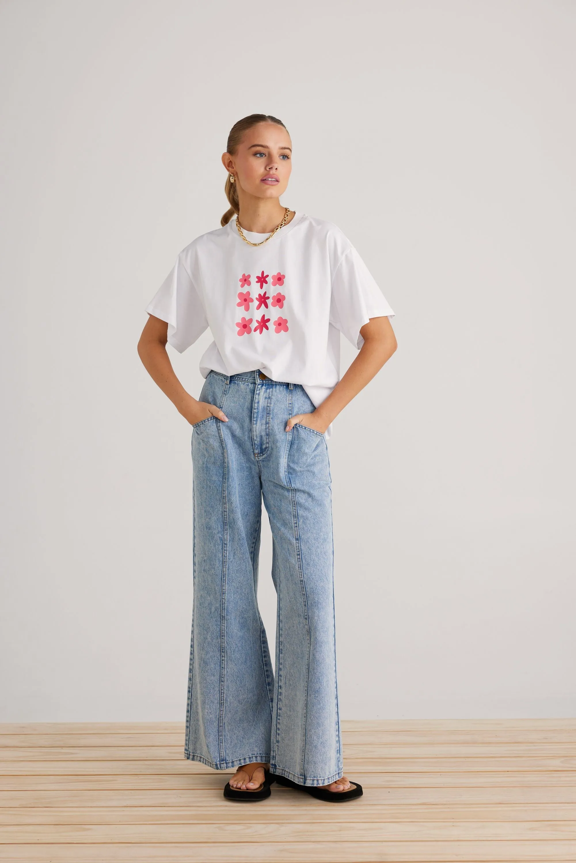 Flower Garden Boxy Tee (White)