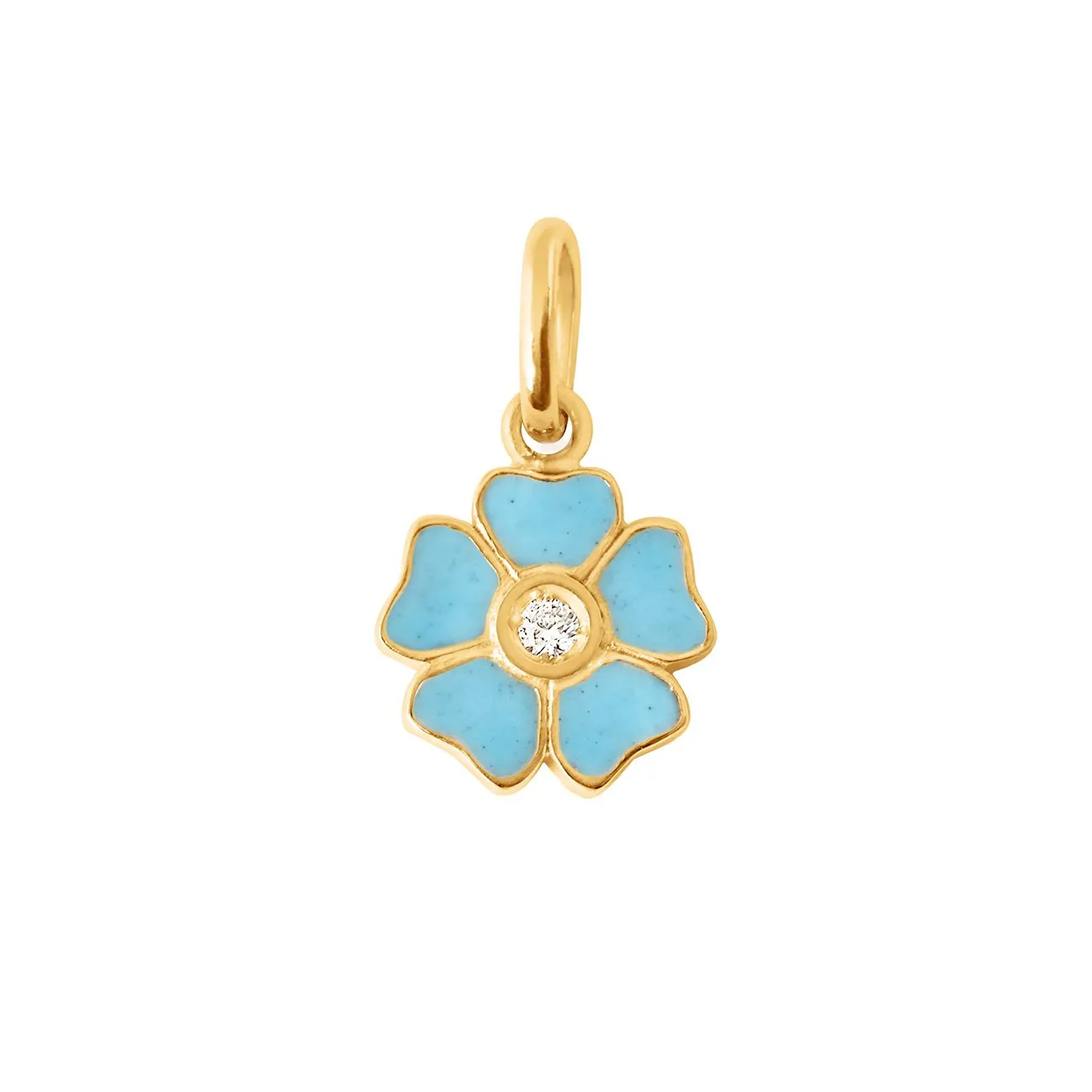 Flower Turquoise diamond pendant, Yellow Gold