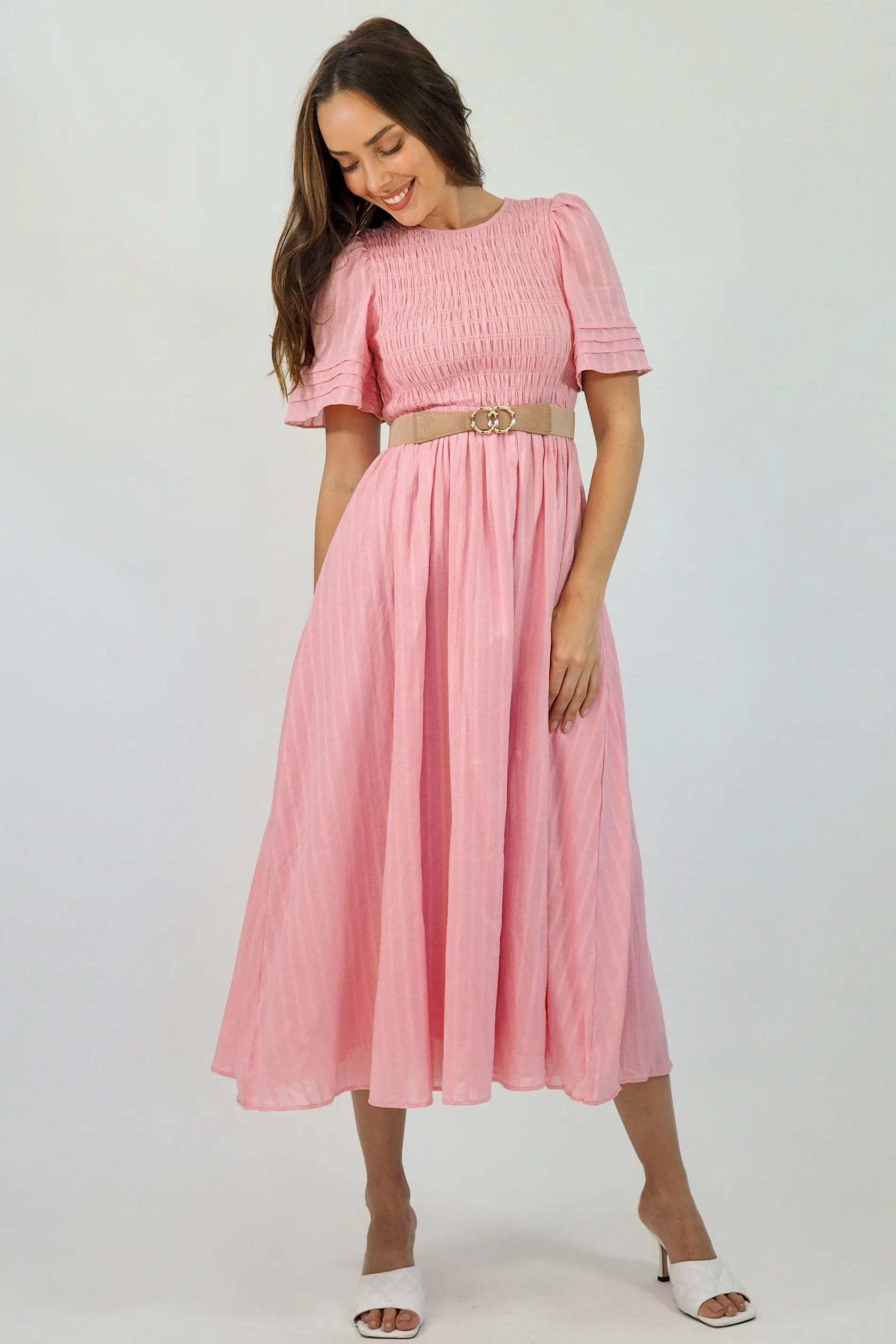 Flutter Midi  Dress - Pink