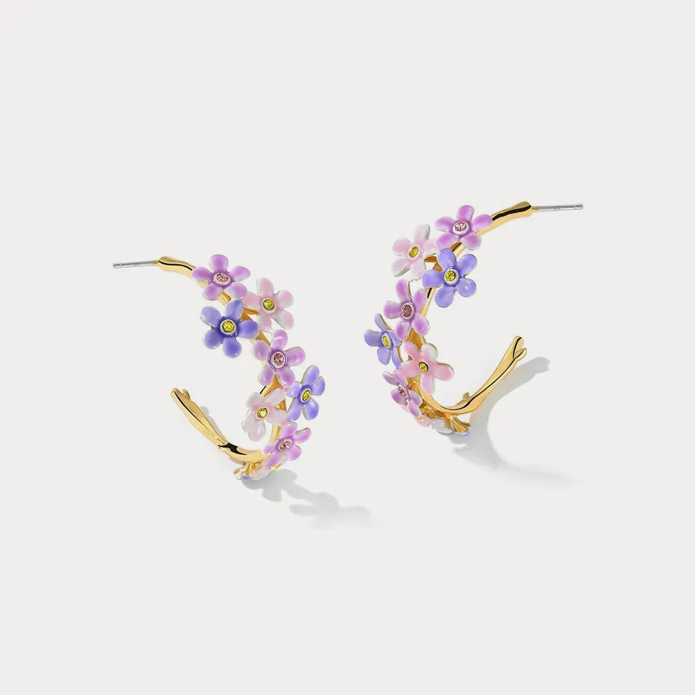 Forget-Me-Not Flowers Cuff Earrings