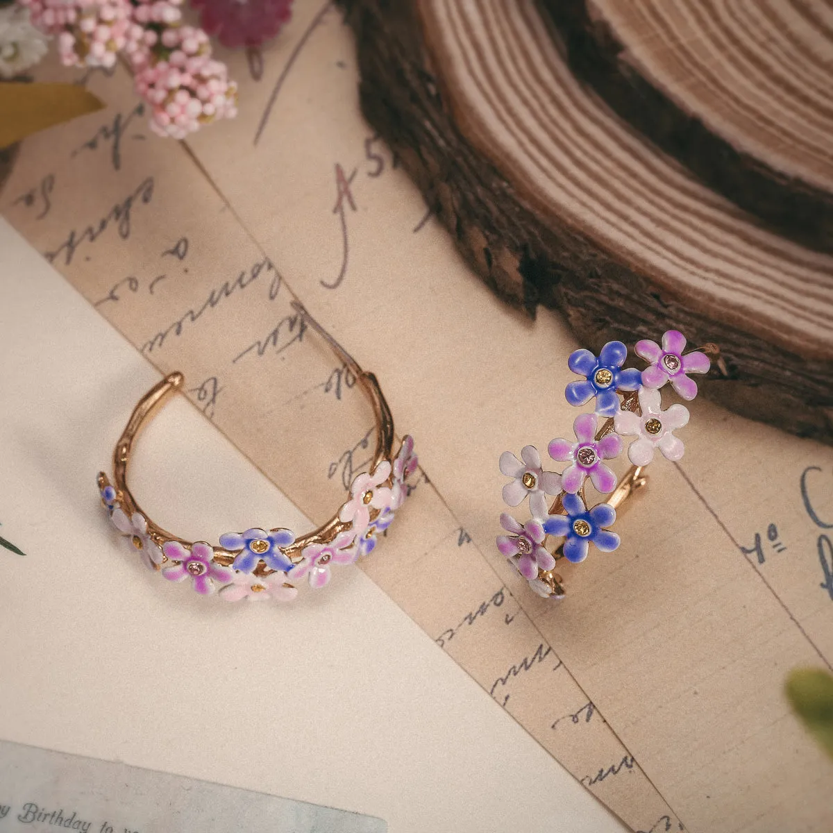 Forget-Me-Not Flowers Cuff Earrings