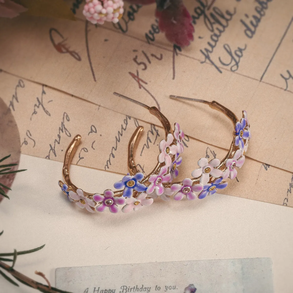 Forget-Me-Not Flowers Cuff Earrings