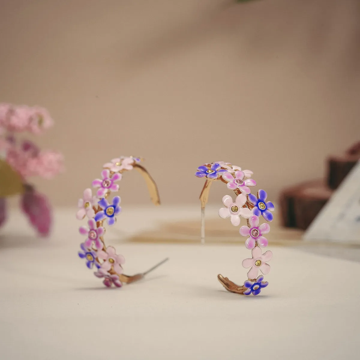 Forget-Me-Not Flowers Cuff Earrings