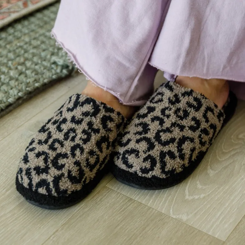 Fuzziest Super Soft Feet Animal Print Slippers In Mocha