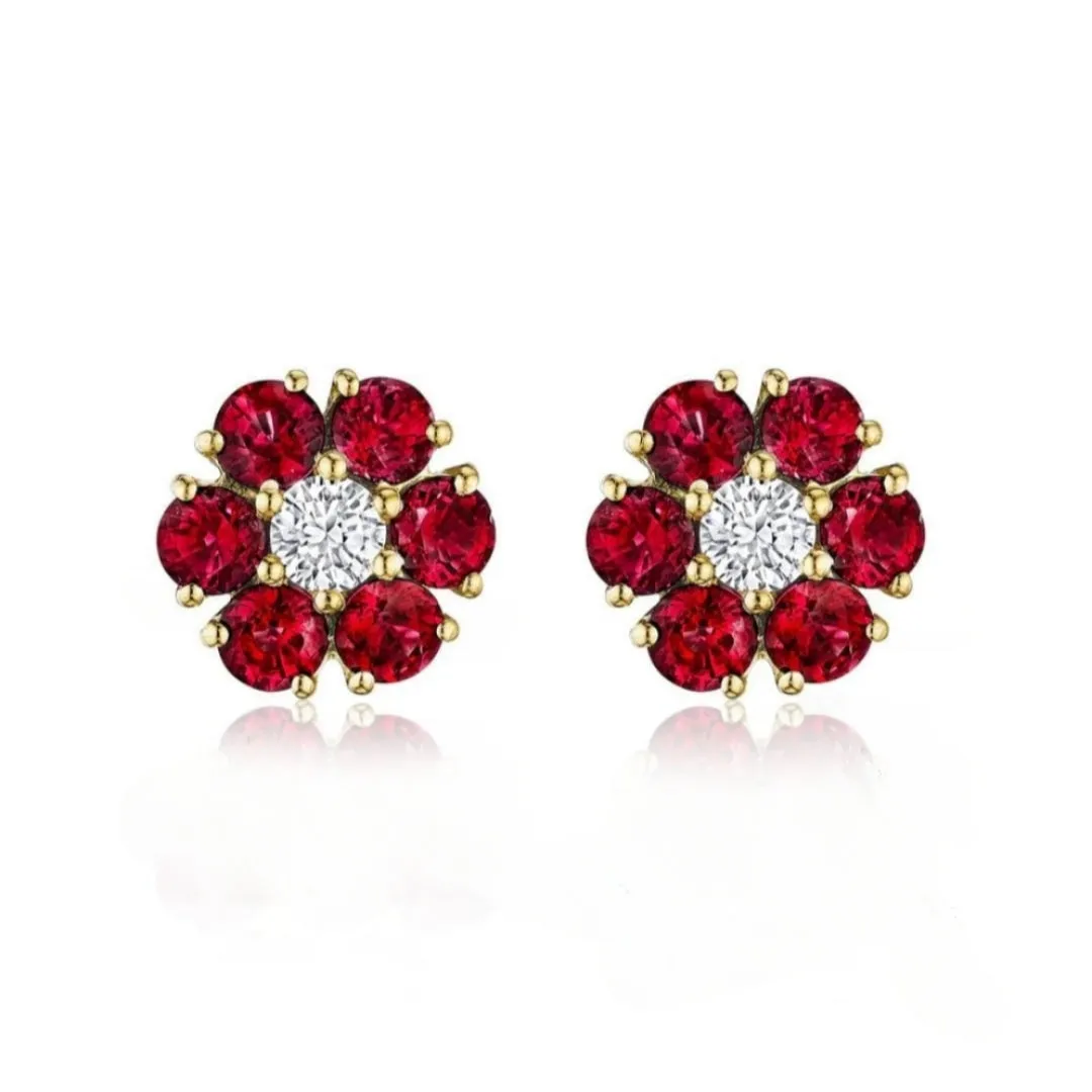 Gold Plated Surgical Steel Color CZ Flower Stud Earrings