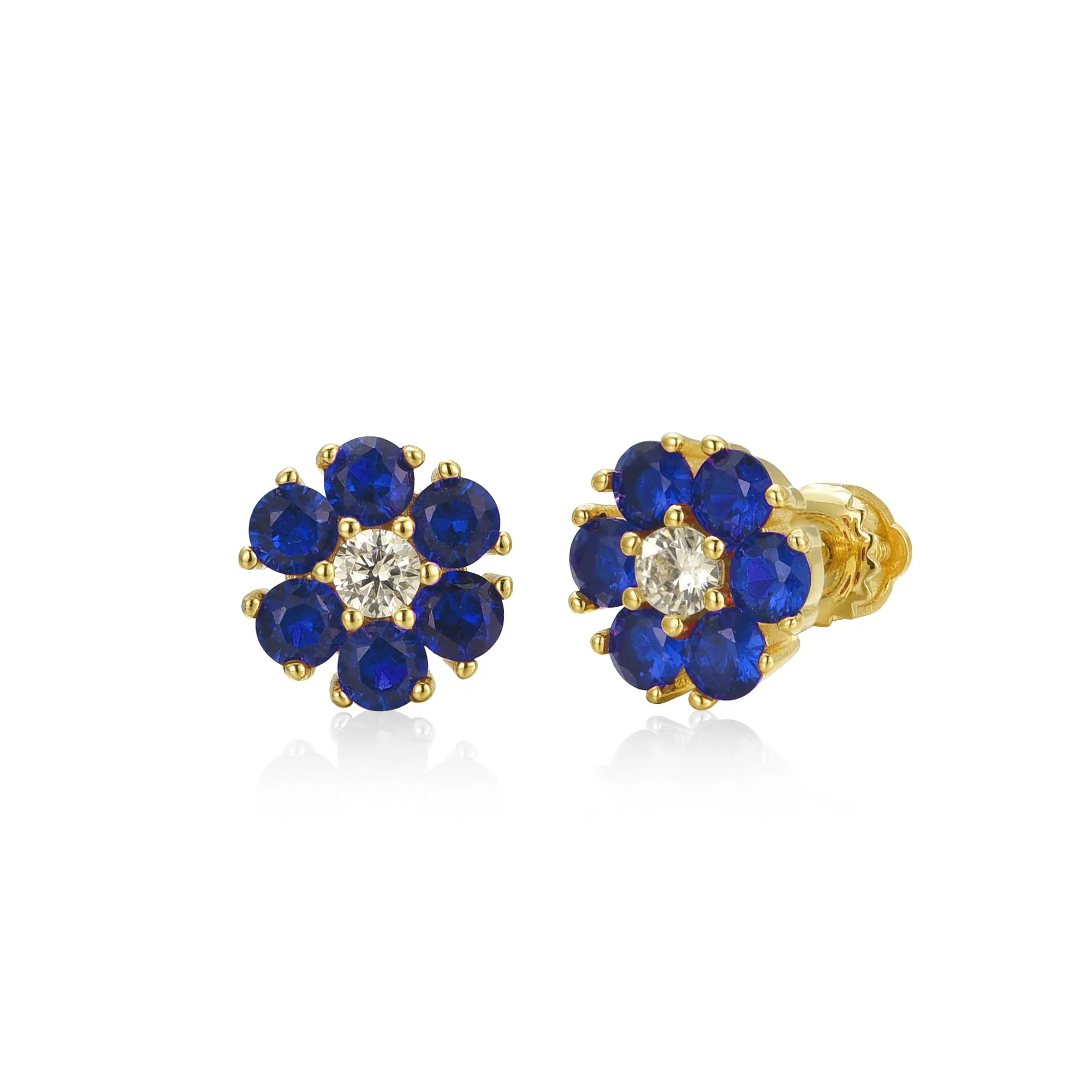 Gold Plated Surgical Steel Color CZ Flower Stud Earrings