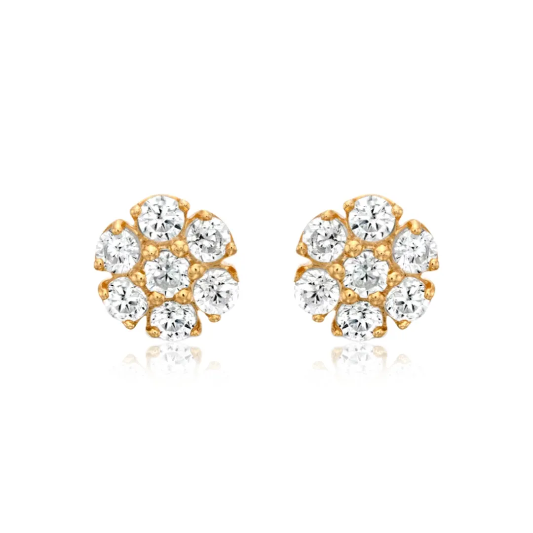 Gold Plated Surgical Steel Color CZ Flower Stud Earrings