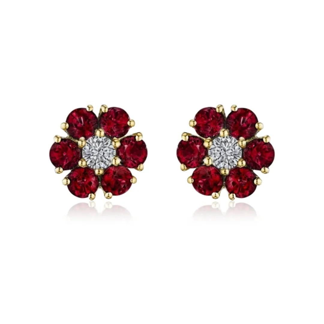 Gold Plated Surgical Steel Color CZ Flower Stud Earrings